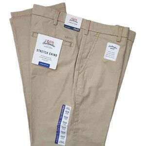 IZOD Saltwater Wash Chinos Pants Flat Front Khaki ACTUAL Size Men's 34 X 32